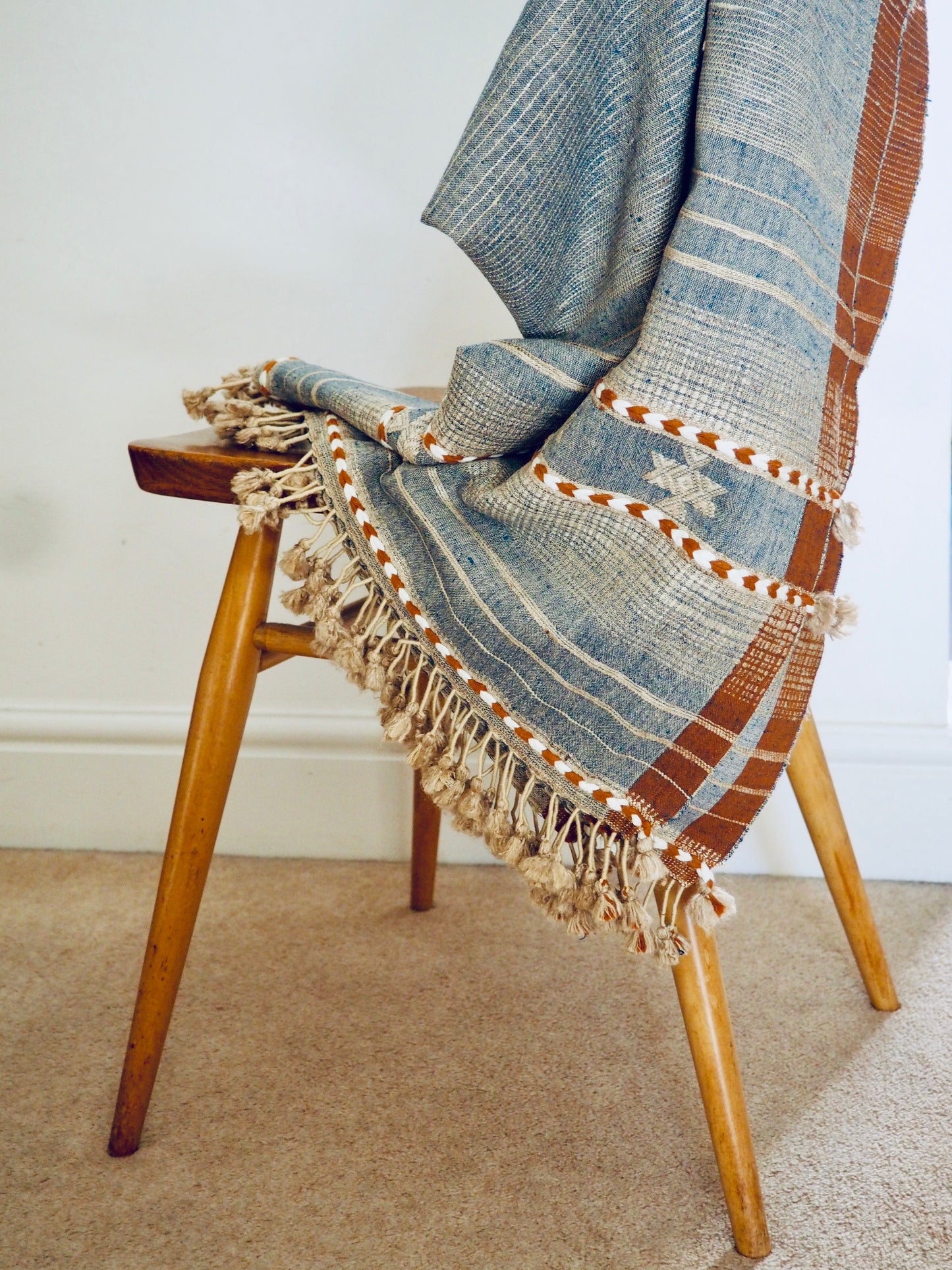 Denim Blue Handloomed Cotton and Silk Throw