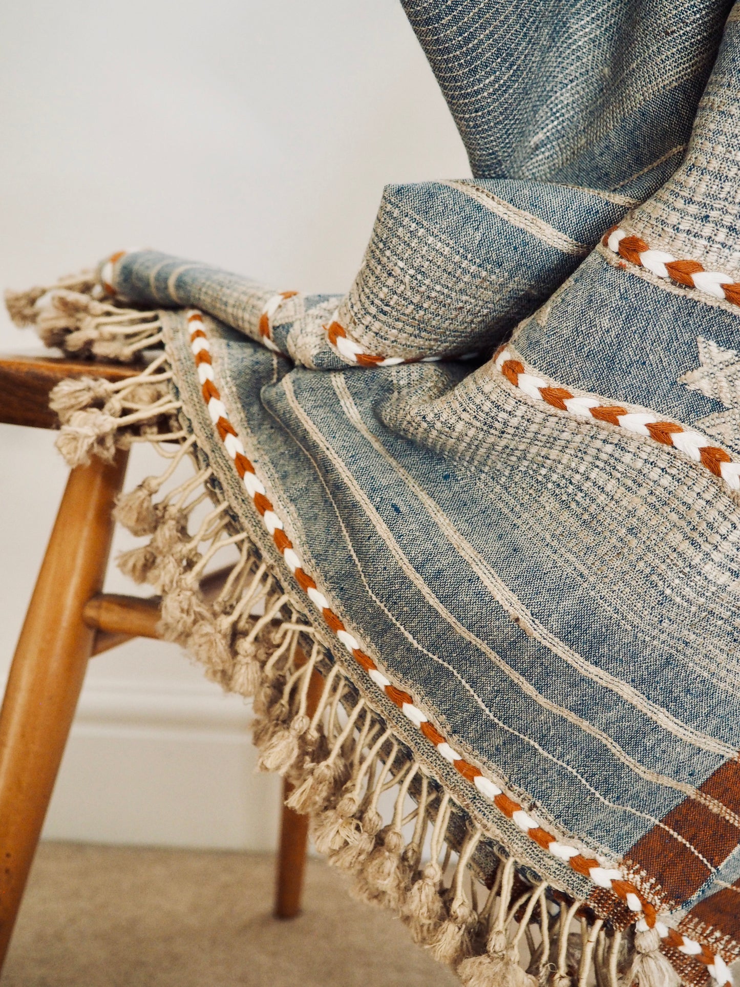 Denim Blue Handloomed Cotton and Silk Throw