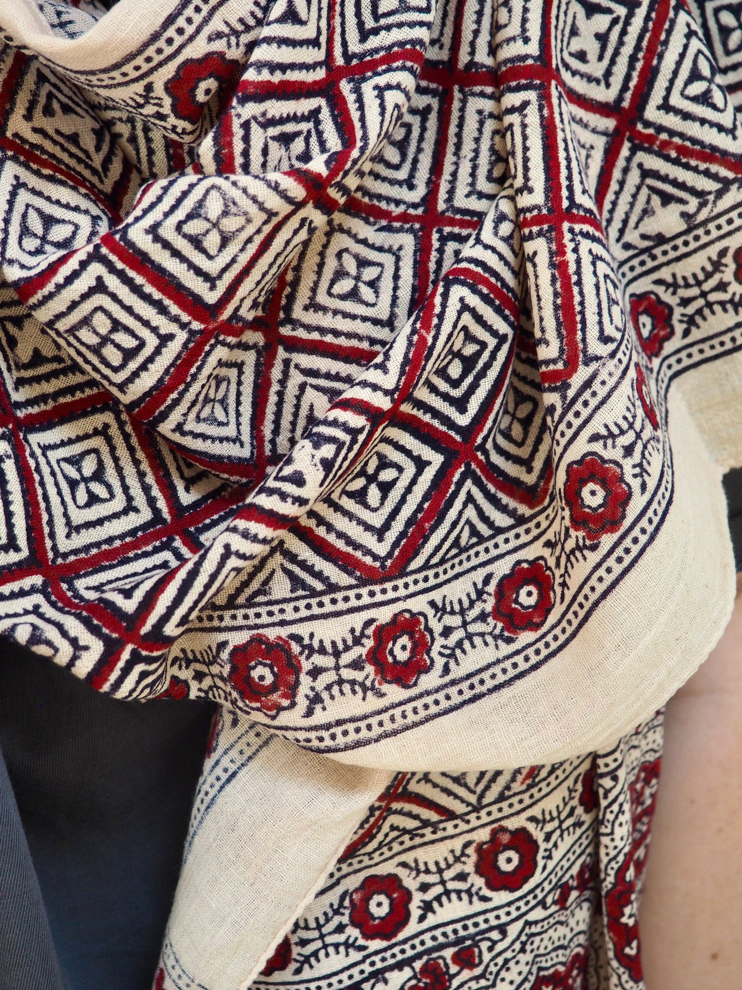 Ajrakh Printed Geometric Cotton Scarf