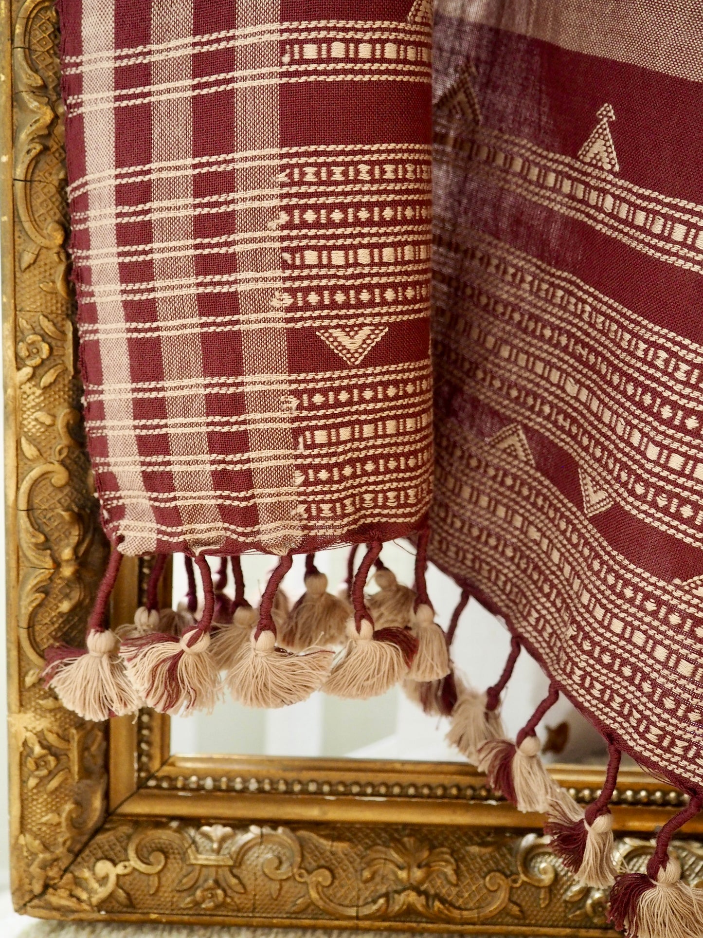 Dusty Pink & Red Cotton Kutch Handloom Scarf