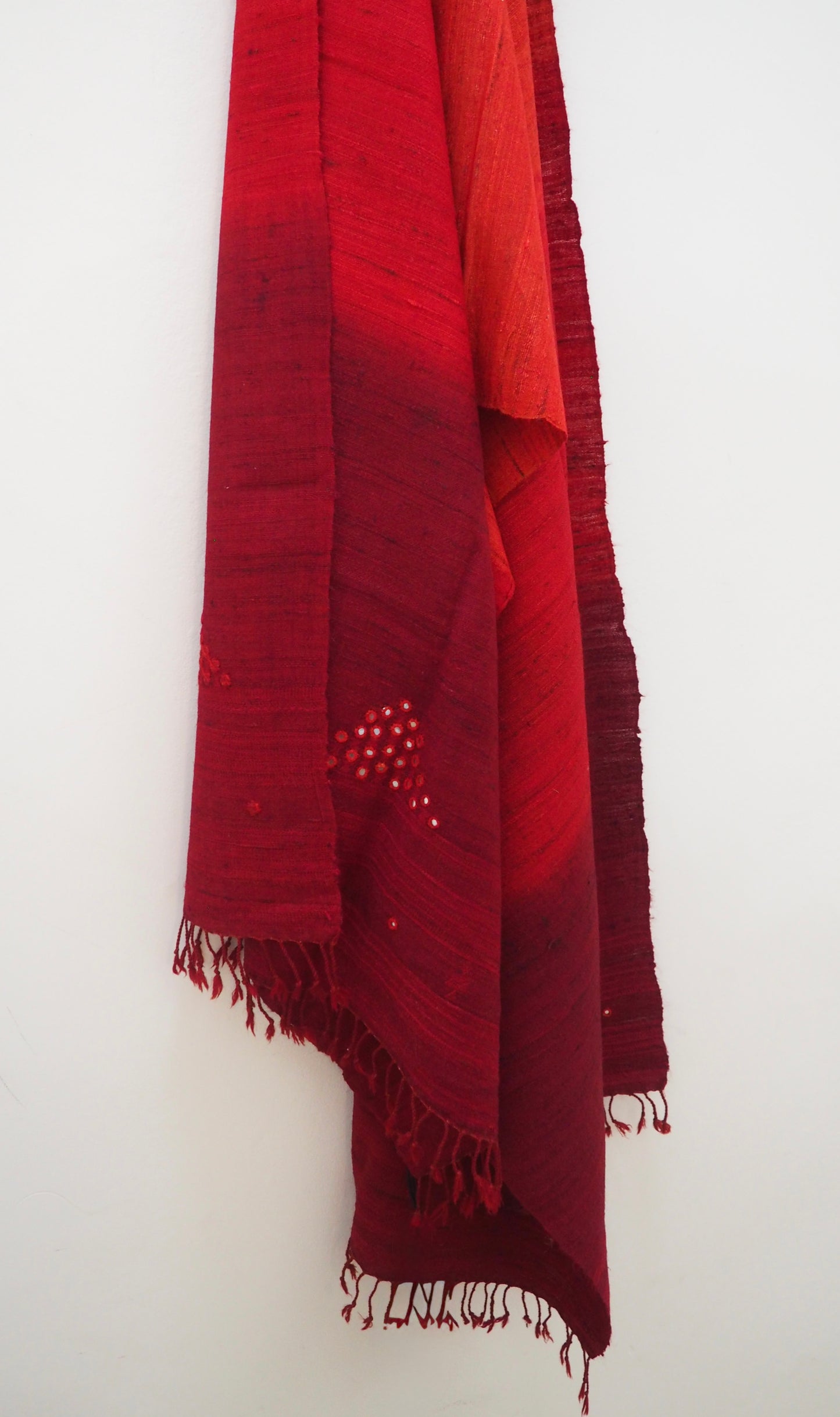 Ombré Red Silk and Wool Handloomed Scarf