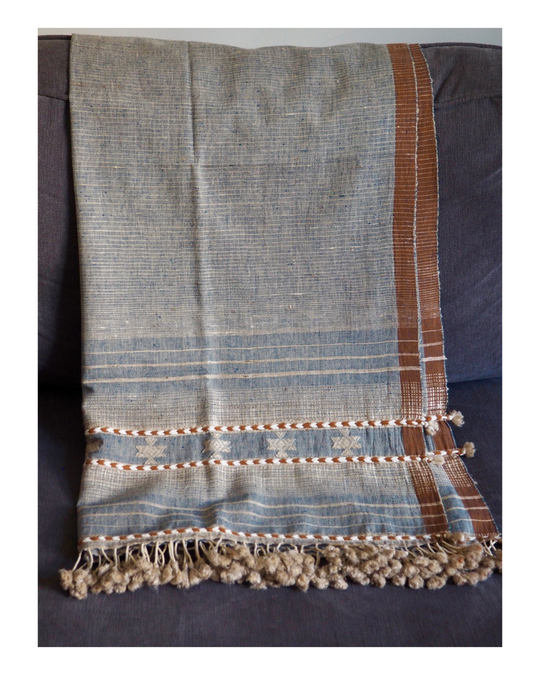 Denim Blue Handloomed Cotton and Silk Throw