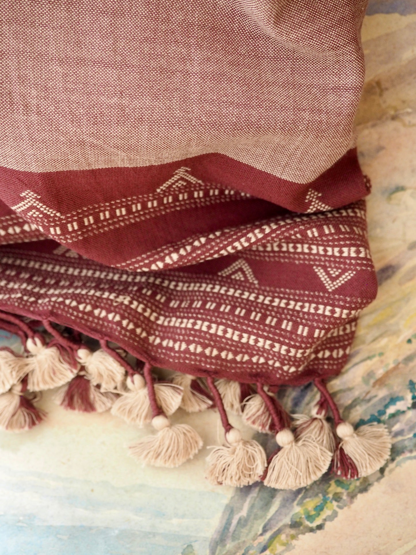Dusty Pink & Red Cotton Kutch Handloom Scarf