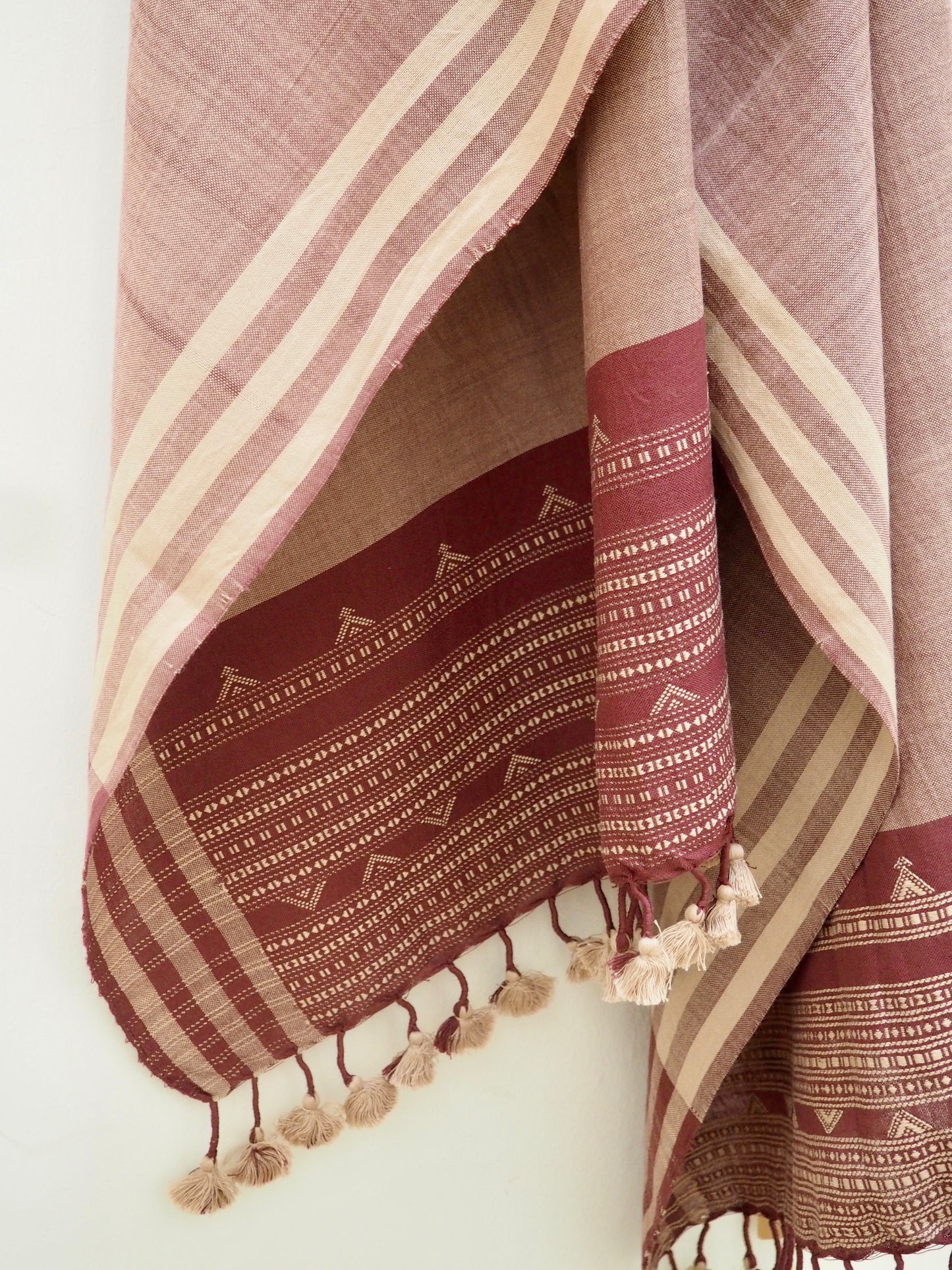 Dusty Pink & Red Cotton Kutch Handloom Scarf