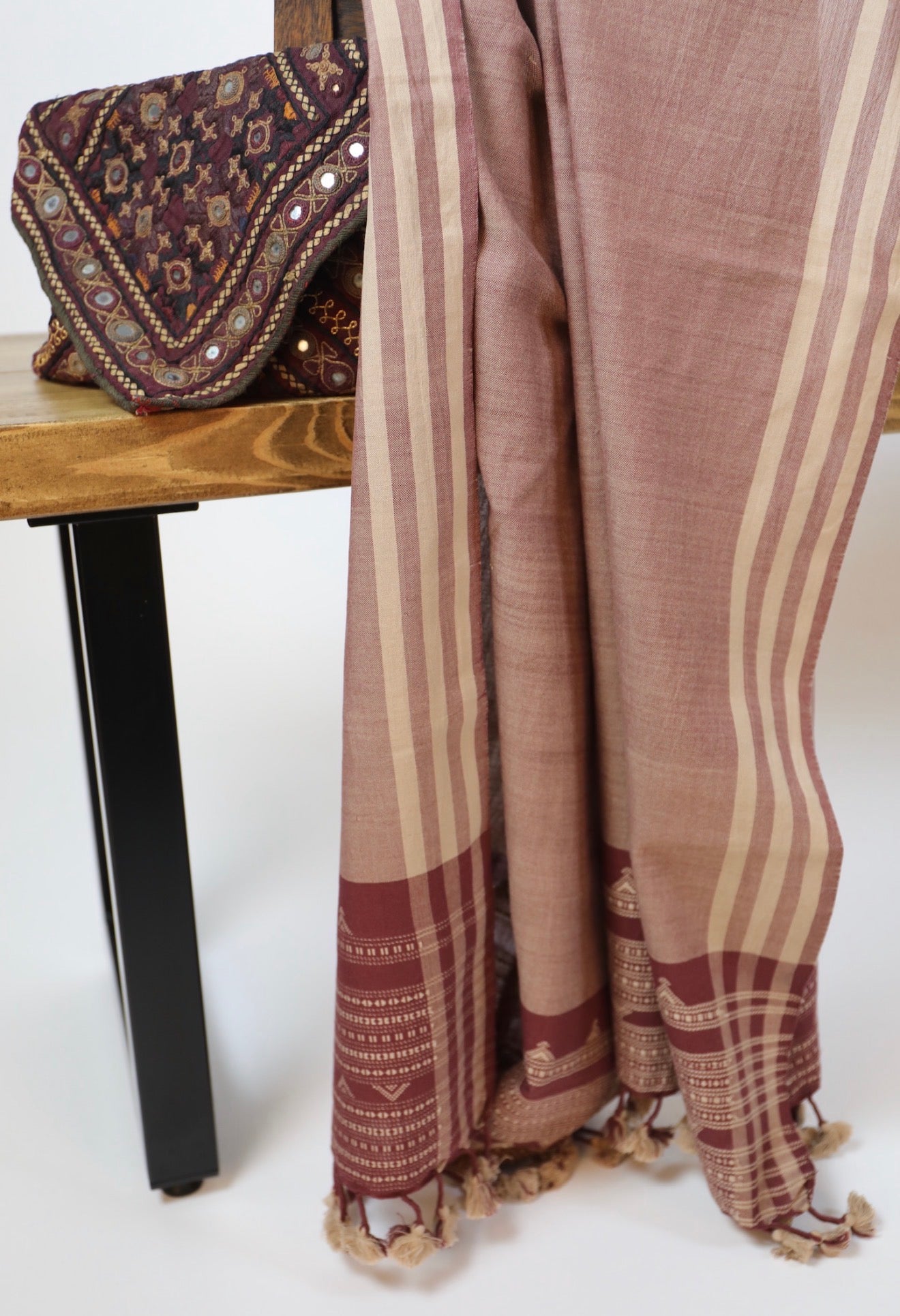 Dusty Pink & Red Cotton Kutch Handloom Scarf