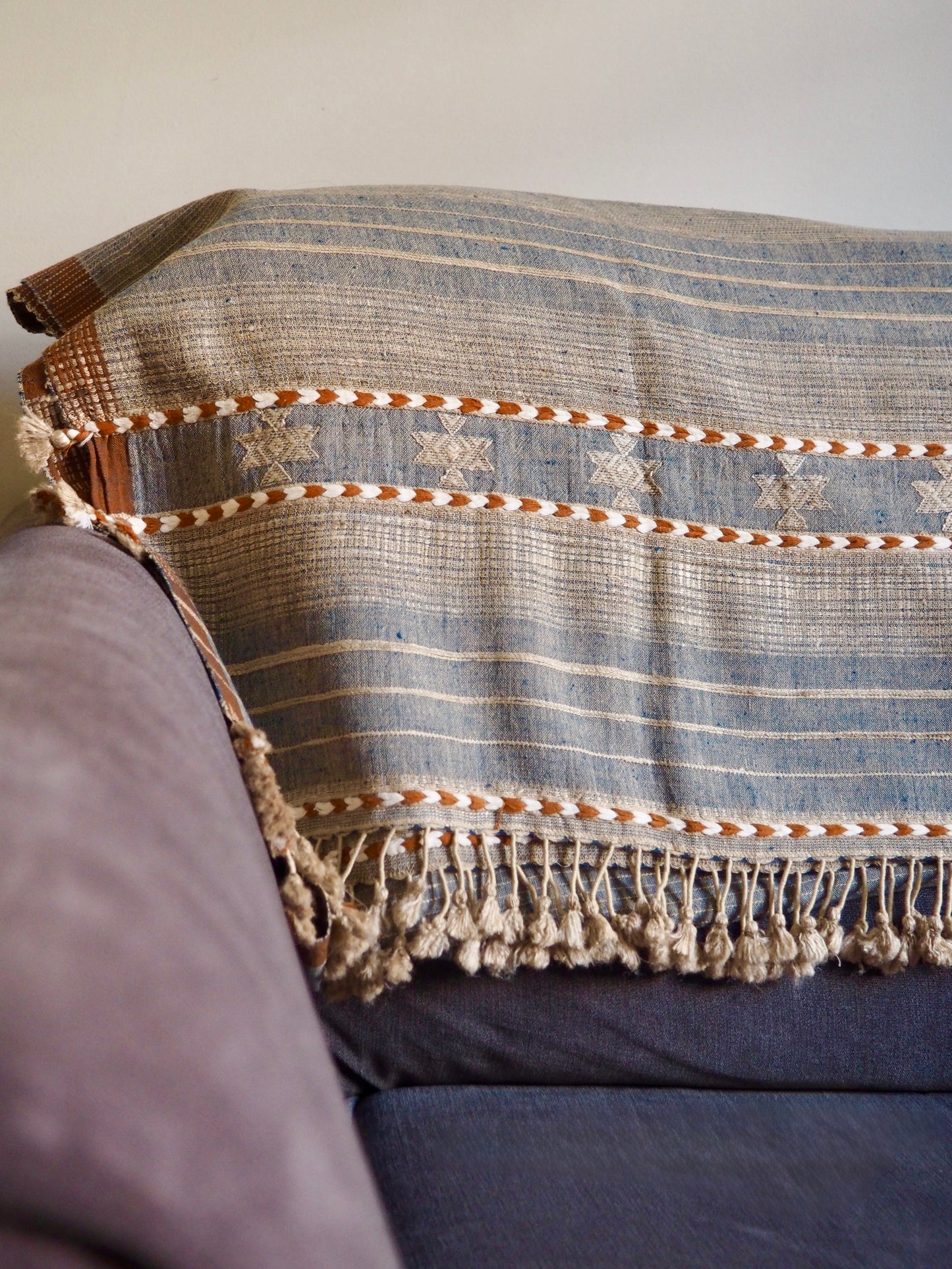 Denim Blue Handloomed Cotton and Silk Throw
