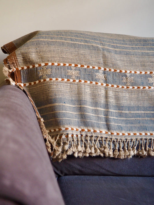 Denim Blue Handloomed Cotton and Silk Throw