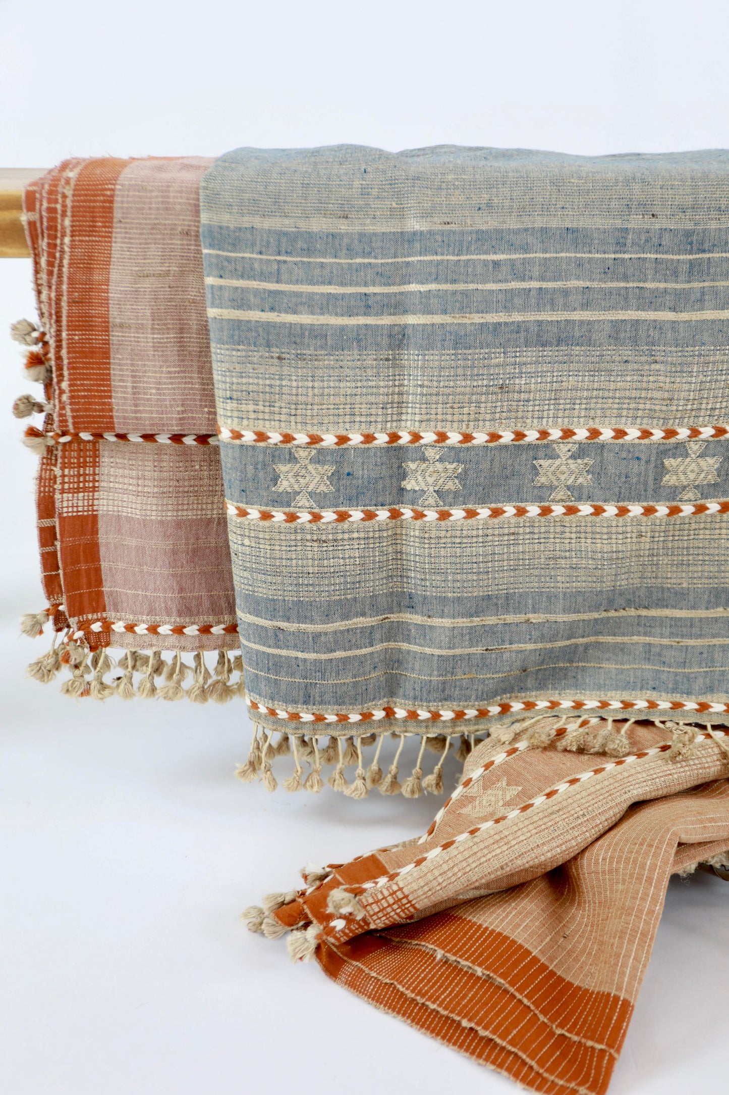 Denim Blue Handloomed Cotton and Silk Throw