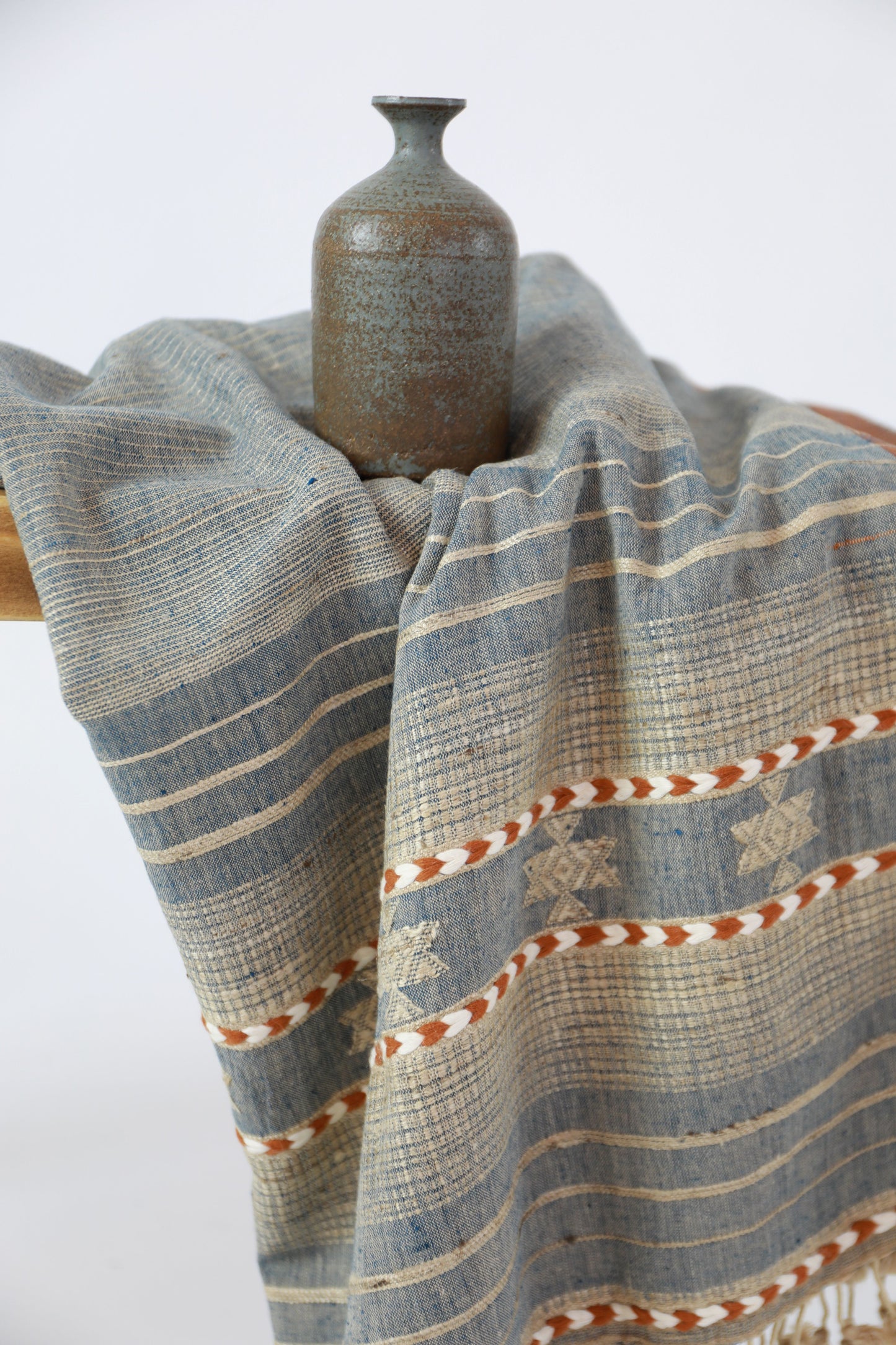 Denim Blue Handloomed Cotton and Silk Throw