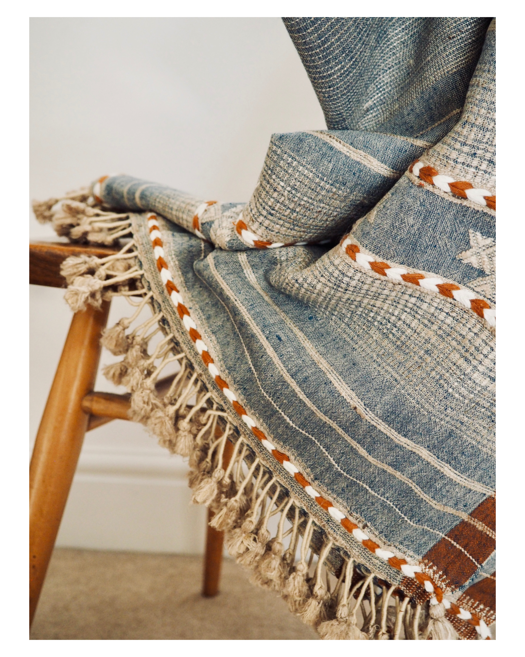 Denim Blue Handloomed Cotton and Silk Throw