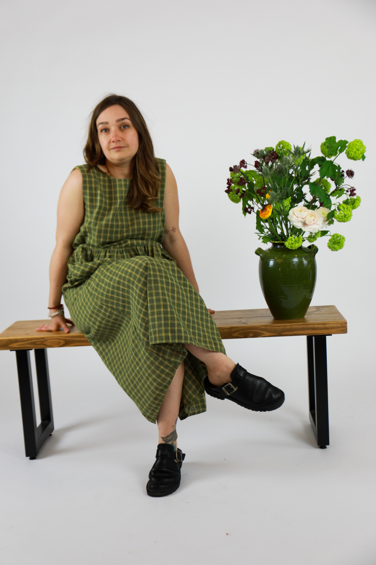 The Polly Dress - Handloomed Green Kala Cotton Check