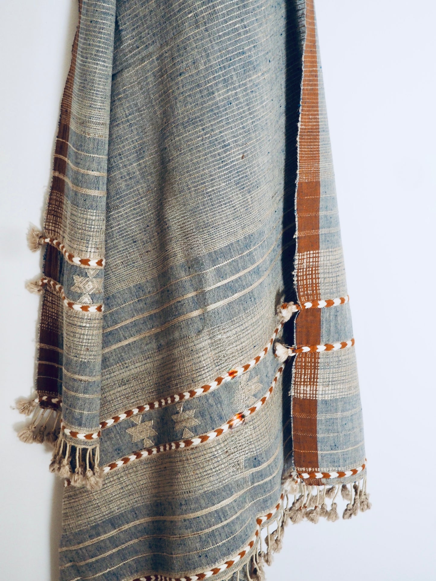 Denim Blue Handloomed Cotton and Silk Throw