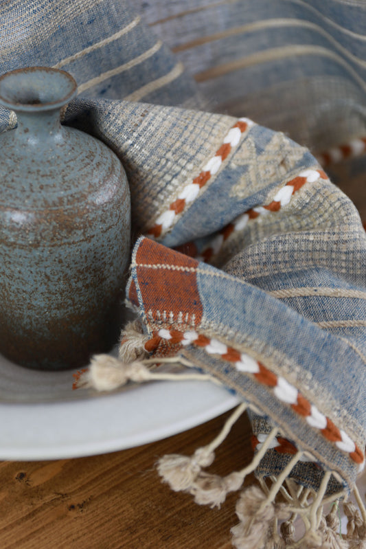 Denim Blue Handloomed Cotton and Silk Throw