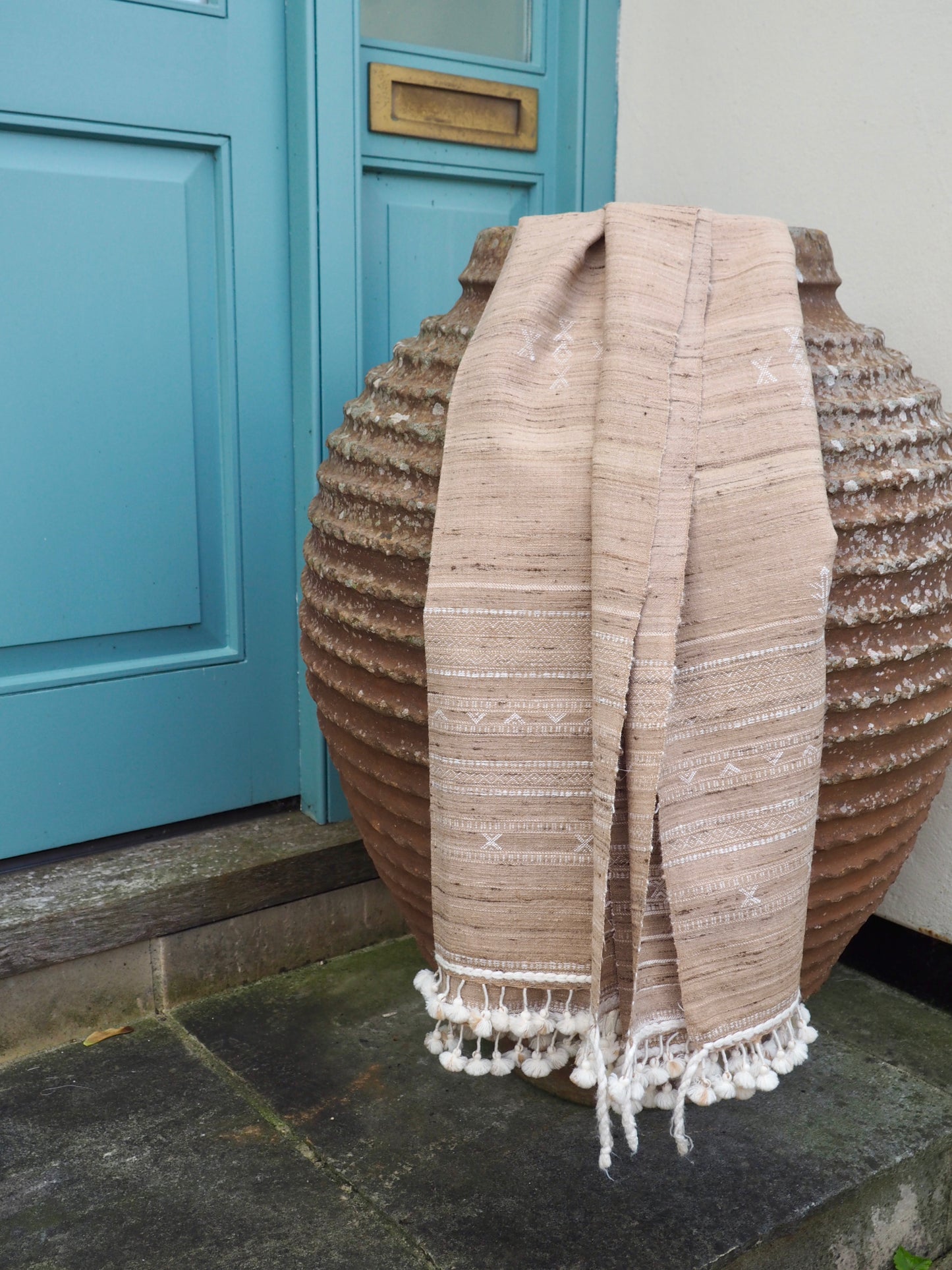 Natural Cream Silk and Wool Throw