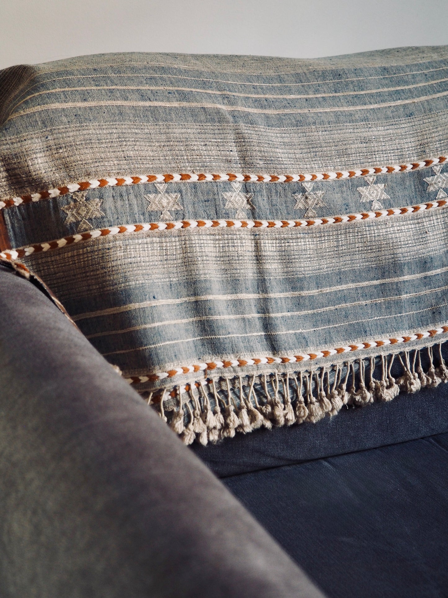 Denim Blue Handloomed Cotton and Silk Throw