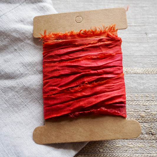 Sunset Orange Recycled Sari Silk Ribbon