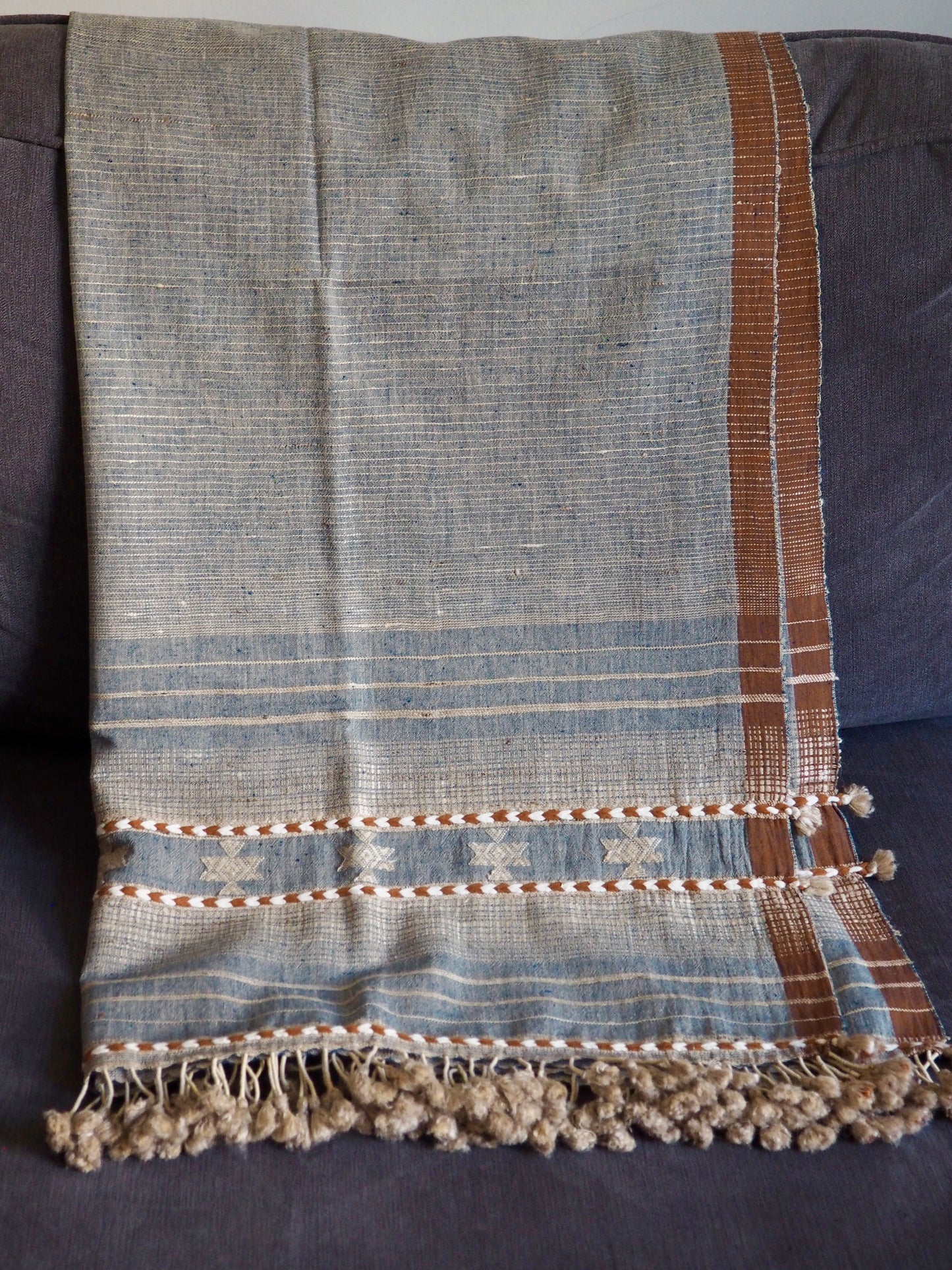 Denim Blue Handloomed Cotton and Silk Throw