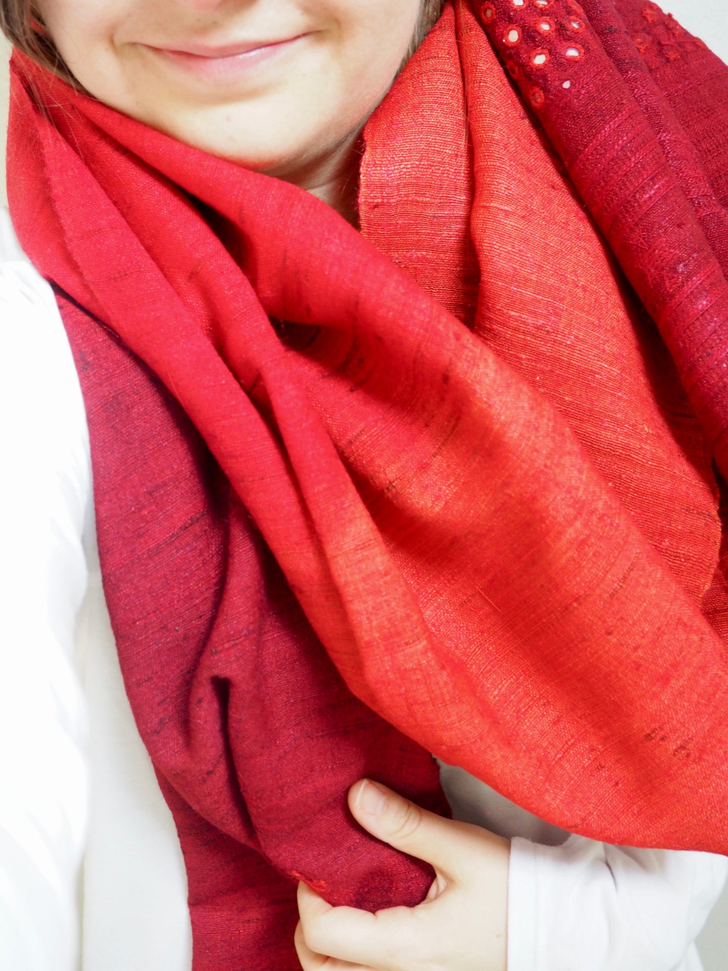 Ombré Red Silk and Wool Handloomed Scarf