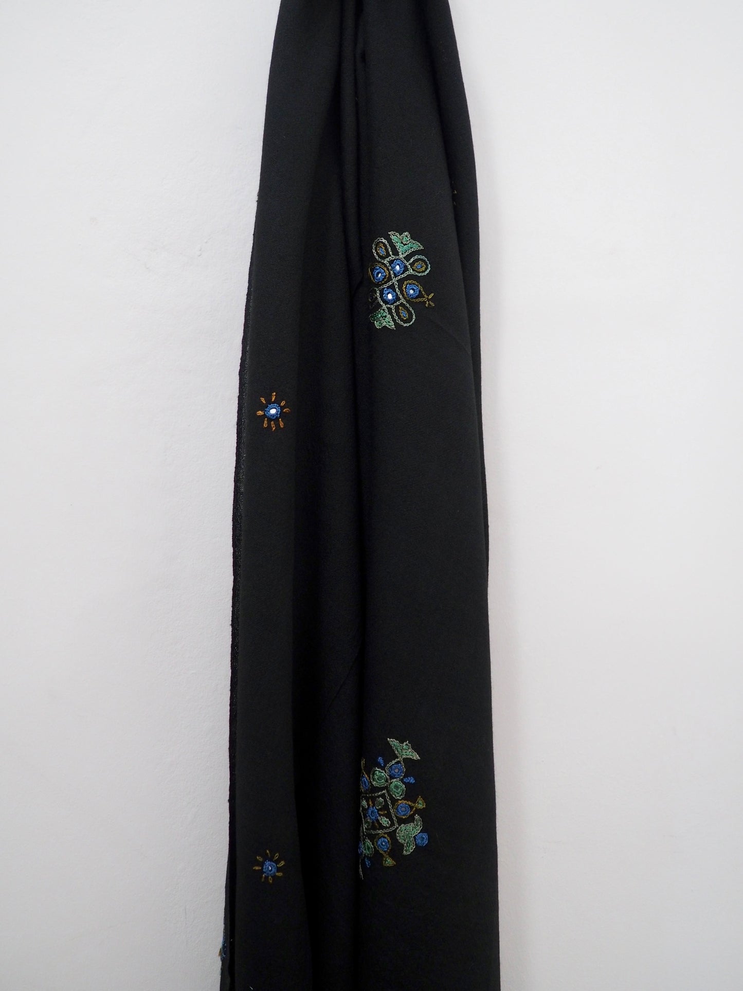 Black Embroidered Ahir Silk Wool Scarf