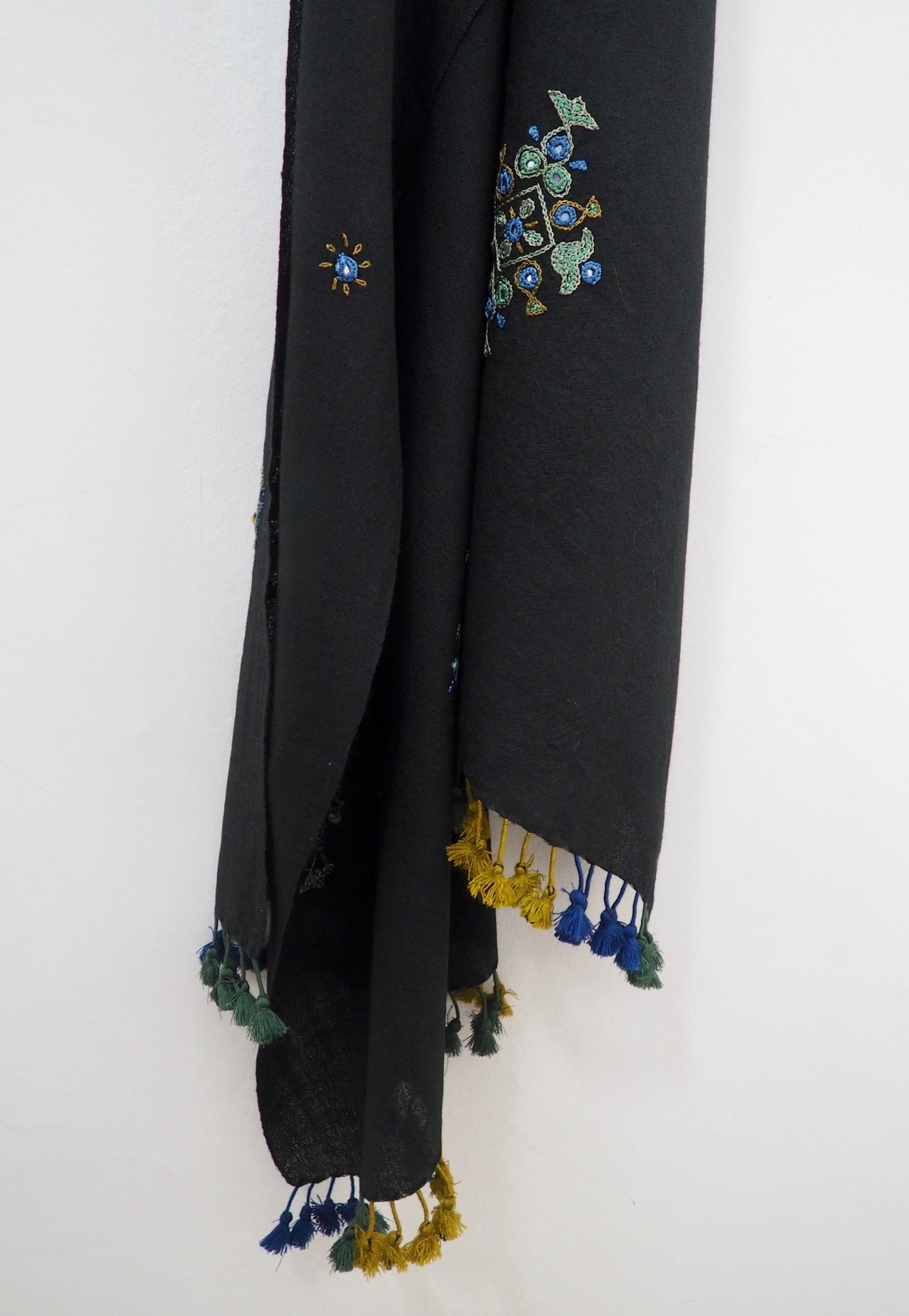 Black Embroidered Ahir Silk Wool Scarf