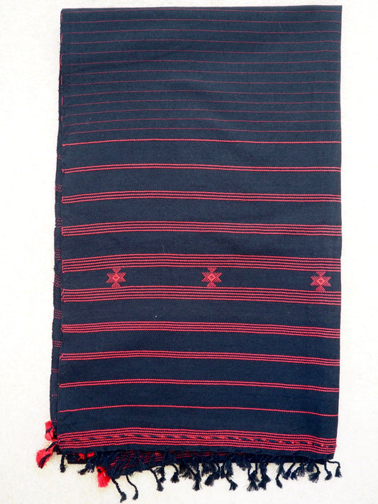 Black Red Cotton Kutch Handloom Scarf