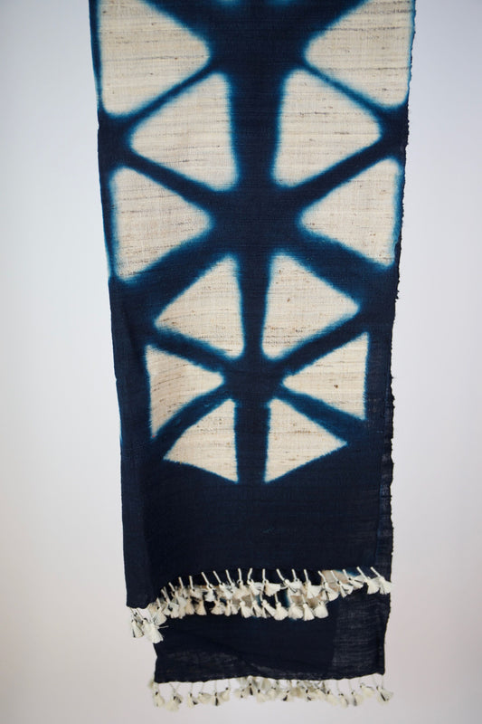 Indigo and White Clamp Dye Scarf