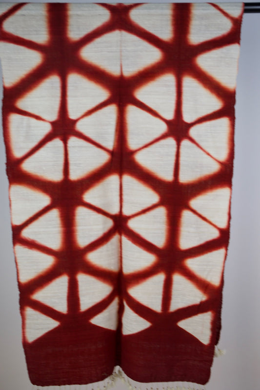 Red and White Clamp Dye Scarf