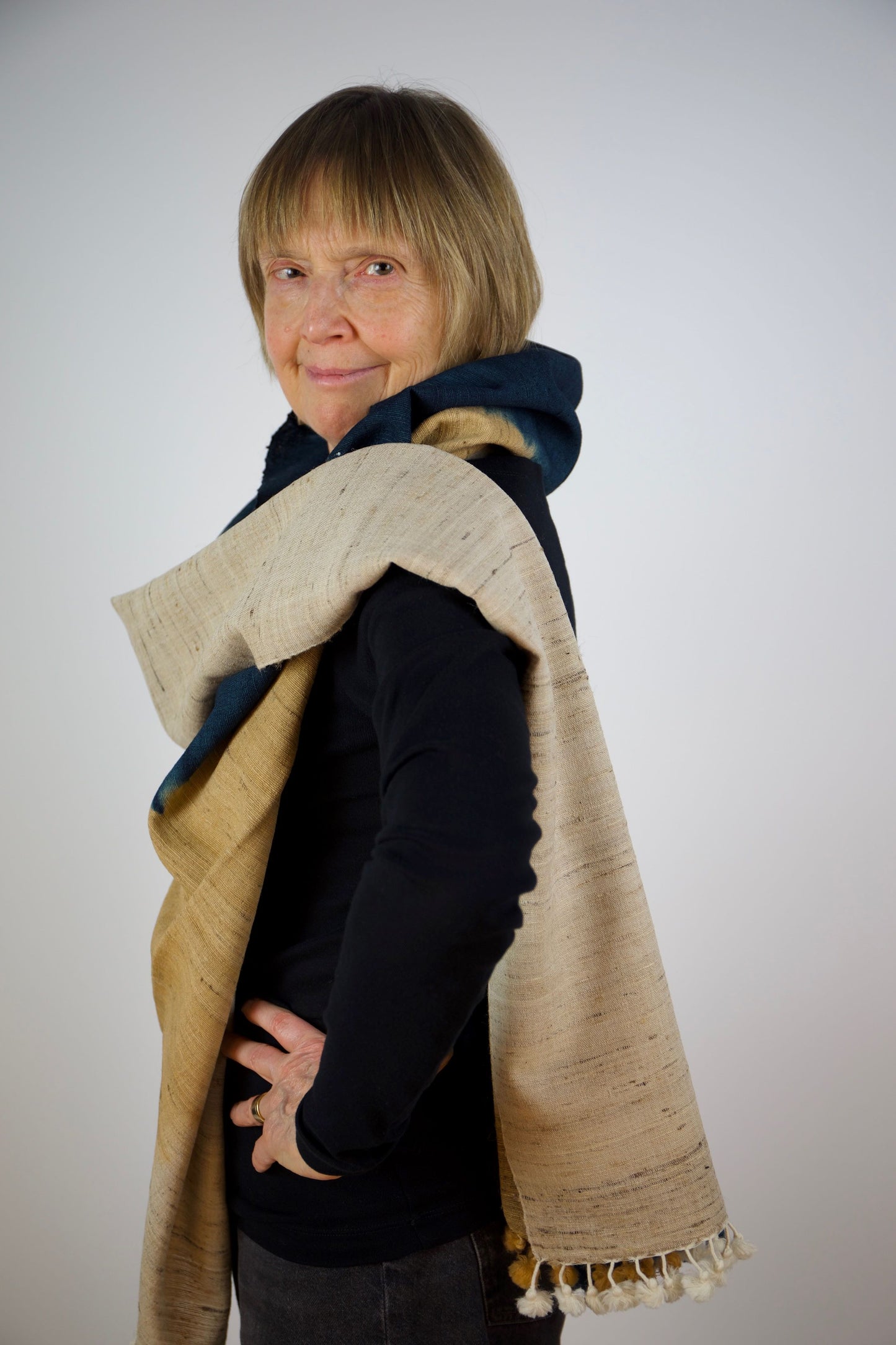 Natural and Indigo Tri Colour Scarf