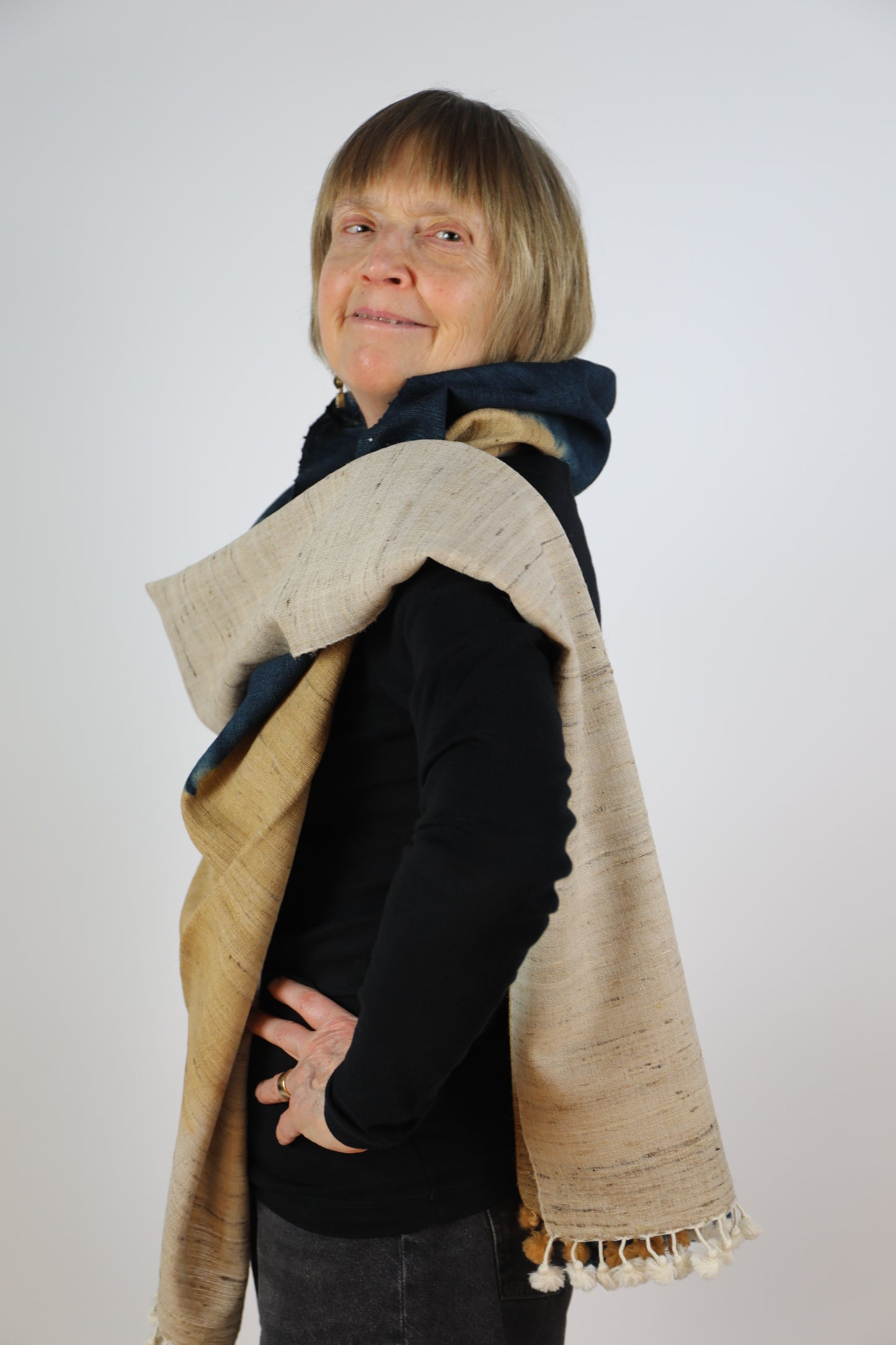 Natural and Indigo Tri Colour Scarf