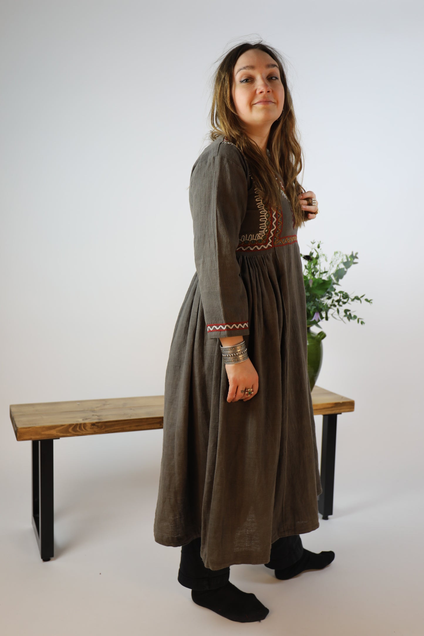 Grey Kala Cotton Embroidered Dress – Dhebariya Rabari
