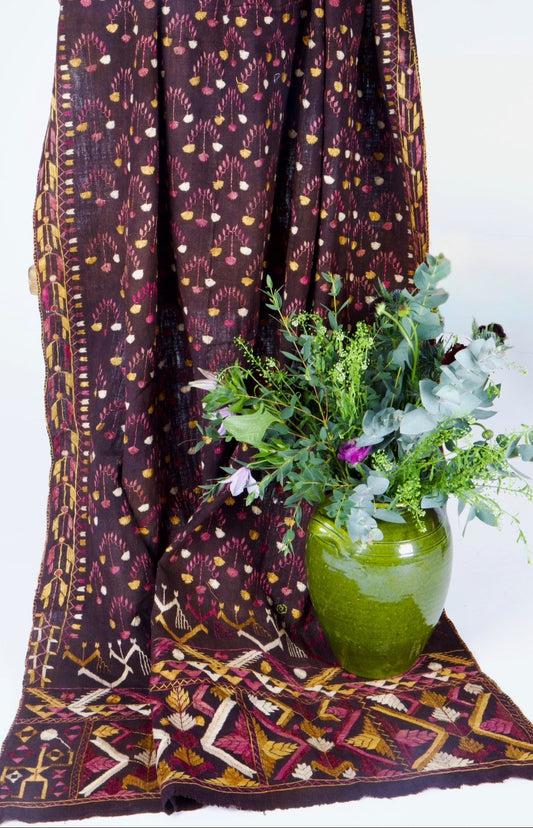Antique Early 20th C Phulkari Shawl Purple